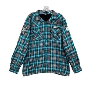 Fly Racing Flannel Shirt Mens Large Teal Blue Plaid Motocross Ride JMR Outdoor